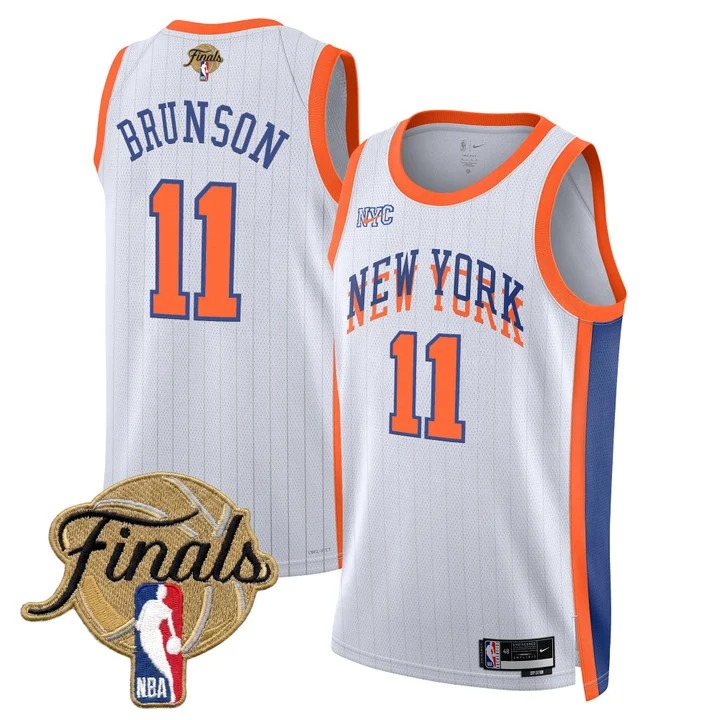 Men's New Yok Knicks #11 Jalen Brunson White 2026 Finals Patch 23-24 City Stitched Basketball Jersey