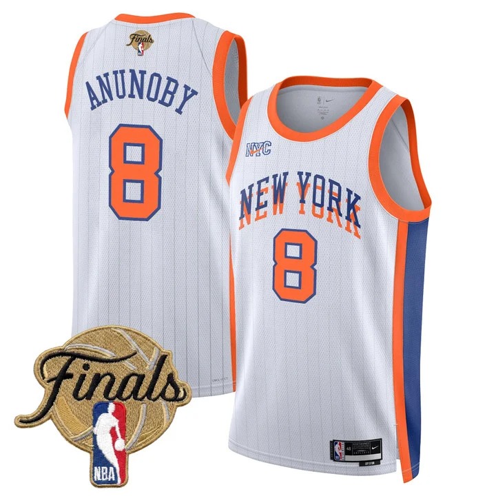 Men's New Yok Knicks #8 OG Anunoby White 2026 Finals Patch 23-24 City Stitched Basketball Jersey