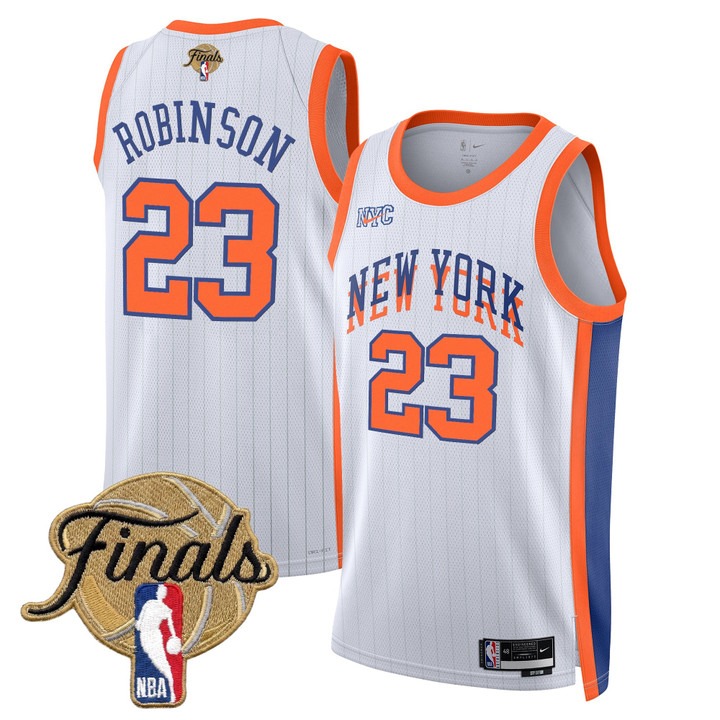 Men's New Yok Knicks #23 Mitchell Robinson White 2026 Finals Patch 23-24 City Stitched Basketball Jersey