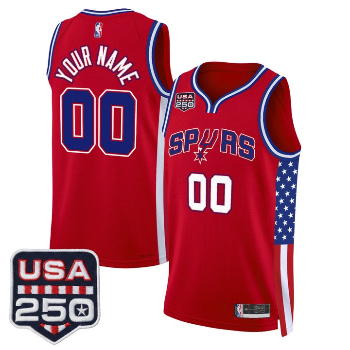 Men's San Antonio Spurs Custom Red America 250 Edition Swingman Stitched Jersey