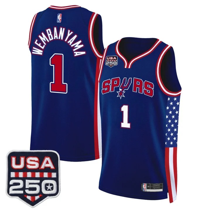 Men's San Antonio Spurs #1 Victor Wembanyama Royal America 250 Edition Swingman Stitched Jersey