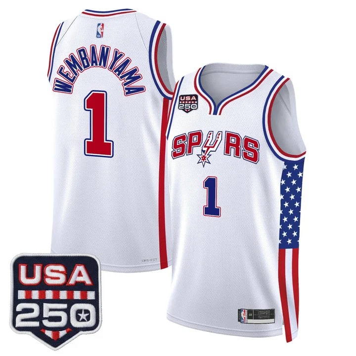 Men's San Antonio Spurs #1 Victor Wembanyama White America 250 Edition Swingman Stitched Jersey
