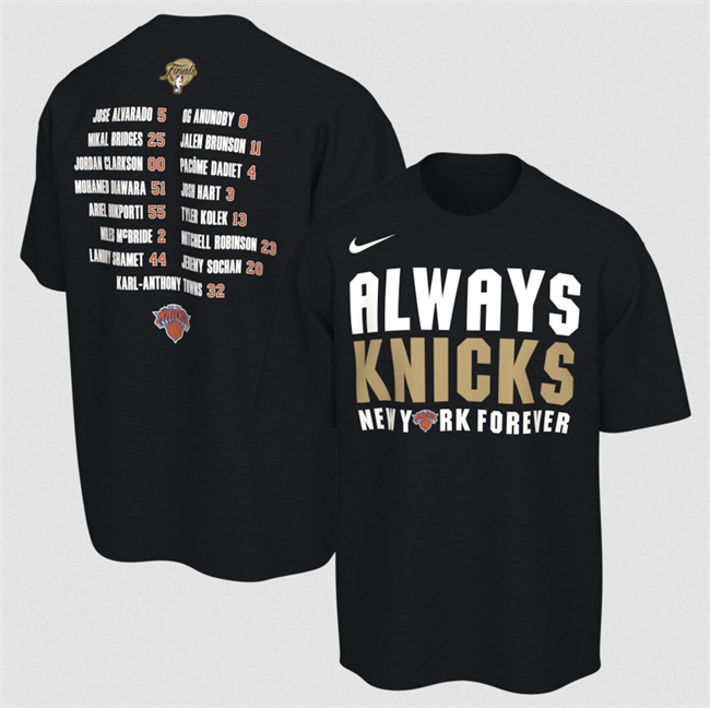 Men's New York Knicks Black 2026 Finals Champions Roster Club T-Shirt
