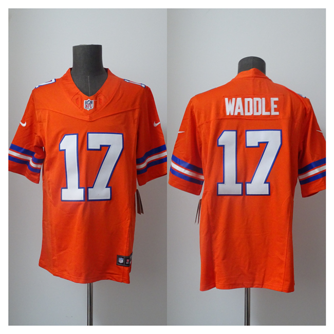 Men's Denver Broncos #17 Jaylen Waddle Orange 2026 F.U.S.E. Mile High Collection 1977 Throwback Vapor Limited Stitched Football Jersey