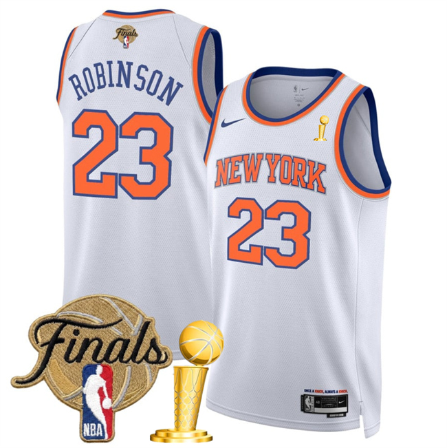 Men's New Yok Knicks #23 Mitchell Robinson White 2026 Finals Patch And Finals Champions Patch Association Edition Stitched Basketball Jersey