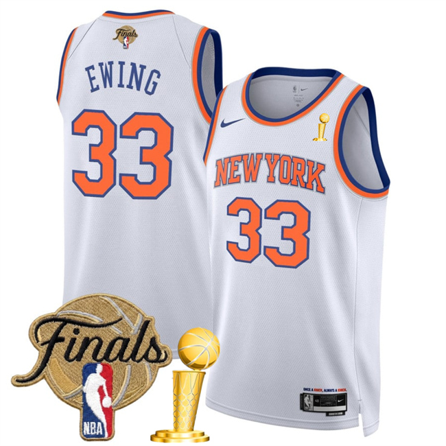 Men's New Yok Knicks #33 Patrick Ewing White 2026 Finals Patch Association Edition Stitched Basketball Jersey