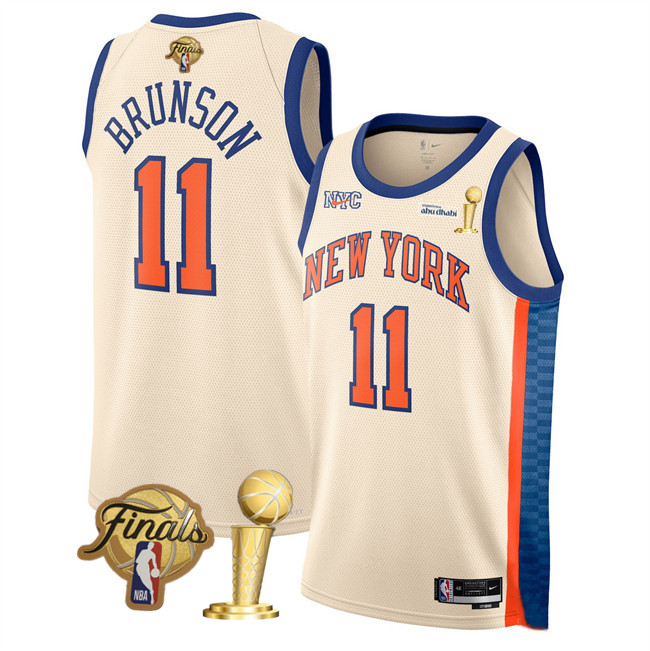 Men's New Yok Knicks #11 Jalen Brunson Cream 2026 Finals Patch And Finals Champions Patch City Edition Stitched Basketball Jersey