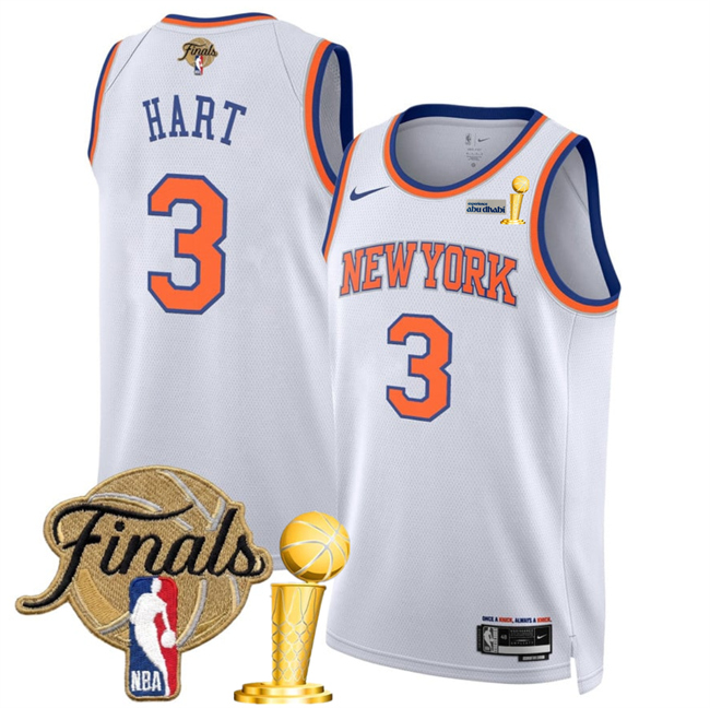 Men's New Yok Knicks #3 Josh Hart  White 2026 Finals Patch And Finals Champions Patch Association Edition Stitched Basketball Jersey