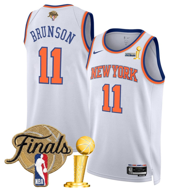 Men's New Yok Knicks #11 Jalen Brunson White 2026 Finals Patch And Finals Champions Patch Association Edition Stitched Basketball Jersey