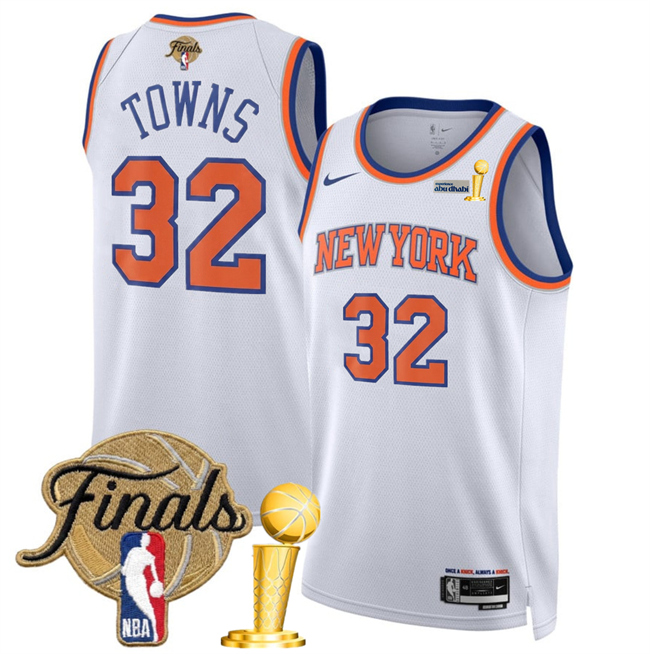 Men's New Yok Knicks #32 Karl-Anthony Towns White 2026 Finals Patch And Finals Champions Patch Association Edition Stitched Basketball Jersey