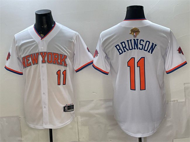 Men's New Yok Knicks #11 Jalen Brunson White 2026 Finals Patch Stitched Baseball Jersey