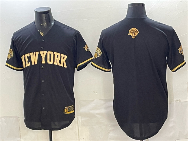 Men's New Yok Knicks Blank Black Gold 2026 Finals Patch Stitched Baseball Jersey