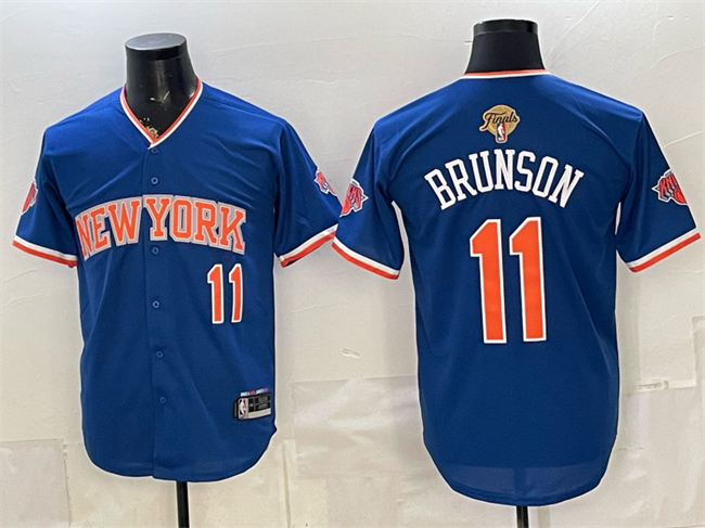 Men's New Yok Knicks #11 Jalen Brunson Blue 2026 Finals Patch  Stitched Baseball Jersey