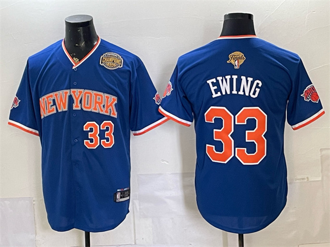 Men's New York Knicks #33 Patrick Ewing Royal 2026 Finals & Eastern Conference Champions Patch Stitched Baseball Jersey