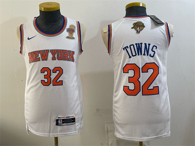 Men's New Yok Knicks #32 Karl-Anthony Towns White 2026 Finals Patch & Finals Champions Patch Stitched Jersey