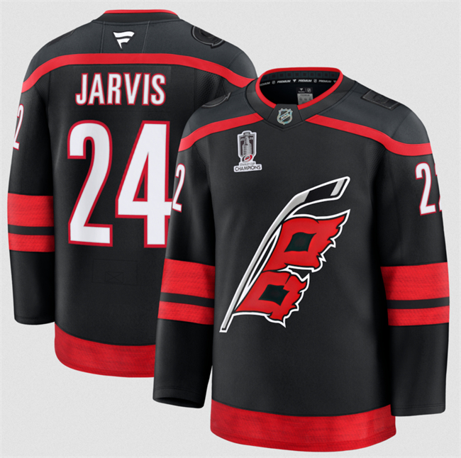 Men's Carolina Hurricanes #24 Seth Jarvis Black 2026 Stanley Cup Champions Home Stitched Hockey Jersey