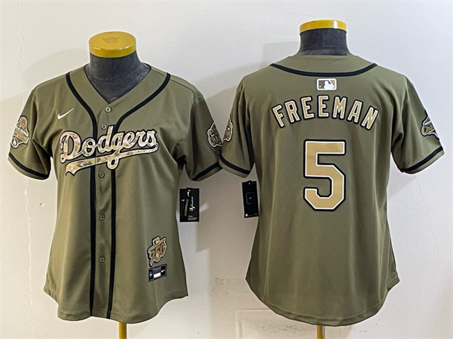 Youth Los Angeles Dodgers #5 Freddie Freeman Olive 2026 Military Appreciation Game Day Stitched Baseball Jersey