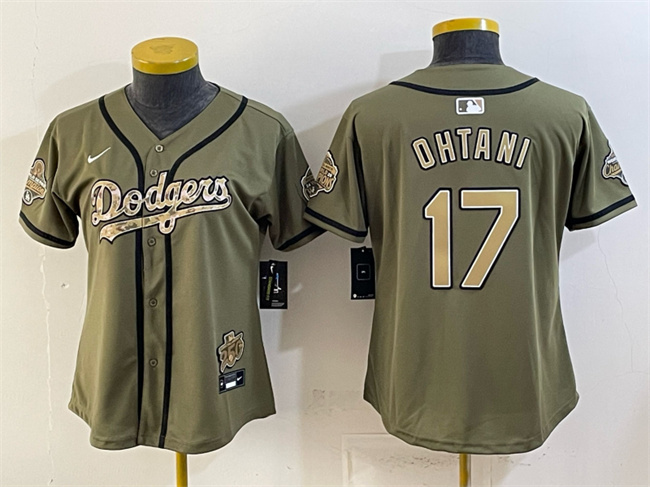Youth Los Angeles Dodgers #17 Shohei Ohtani Olive 2026 Military Appreciation Game Day Stitched Baseball Jersey