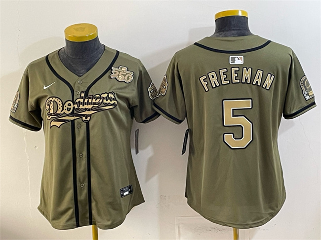 Women's Los Angeles Dodgers #5 Freddie Freeman Olive 2026 Armed Forces Day Stitched Baseball Jersey(Run Small)
