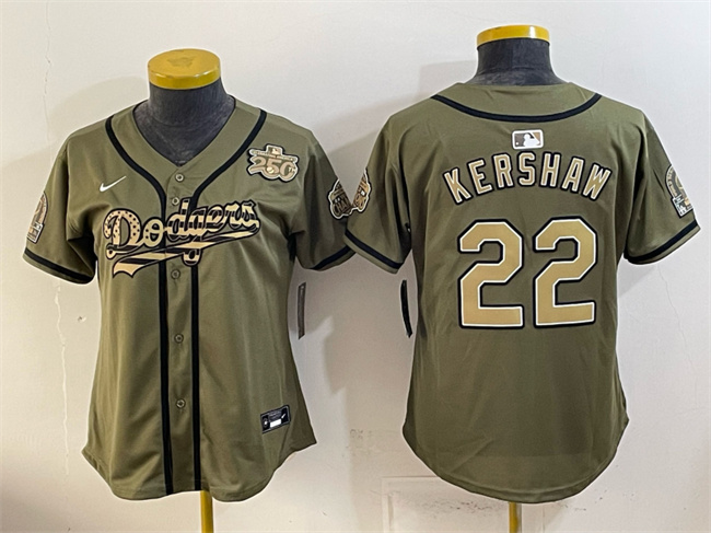 Women's Los Angeles Dodgers Olive #22 Clayton Kershaw 2026 Armed Forces Day Stitched Baseball Jersey(Run Small)