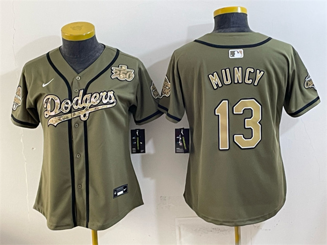 Women's Los Angeles Dodgers Olive #13 Max Muncy 2026 Armed Forces Day Stitched Baseball Jersey(Run Small)