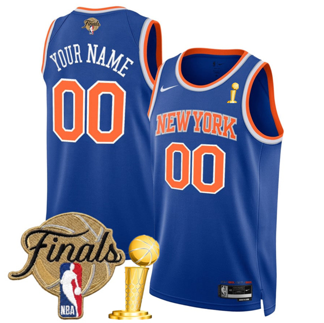 Men's New Yok Knicks Custom Blue 2026 Finals Patch And Finals Champions Patch Icon Edition Stitched Basketball Jersey