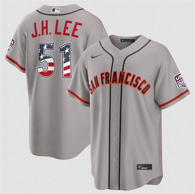 Men's San Francisco Giants #51 Jung Hoo Lee Grey 2026 USA 250 Fourth of July Stitched Baseball Jersey