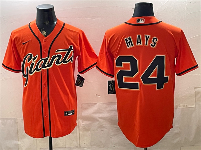 Men's San Francisco Giants #24 Willie Mays Orange Cool Base Stitched Baseball Jersey