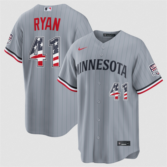 Men's Minnesota Twins #41 Joe Ryan Grey 2026 USA 250 Fourth of July Stitched Baseball Jersey