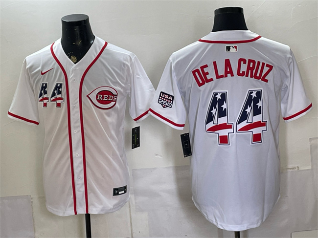 Men's Cincinnati Reds #44 Elly De La Cruz White 2026 USA 250 Fourth of July Home Stitched Baseball Jersey
