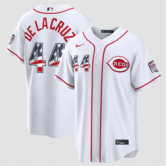 Men's Cincinnati Reds #44 Elly De La Cruz White 2026 USA 250 Fourth of July Home Stitched Baseball Jerseys