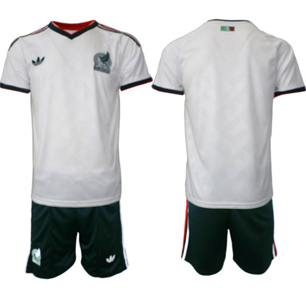 Youth Mexico Blank White Away Soccer Jersey Suit