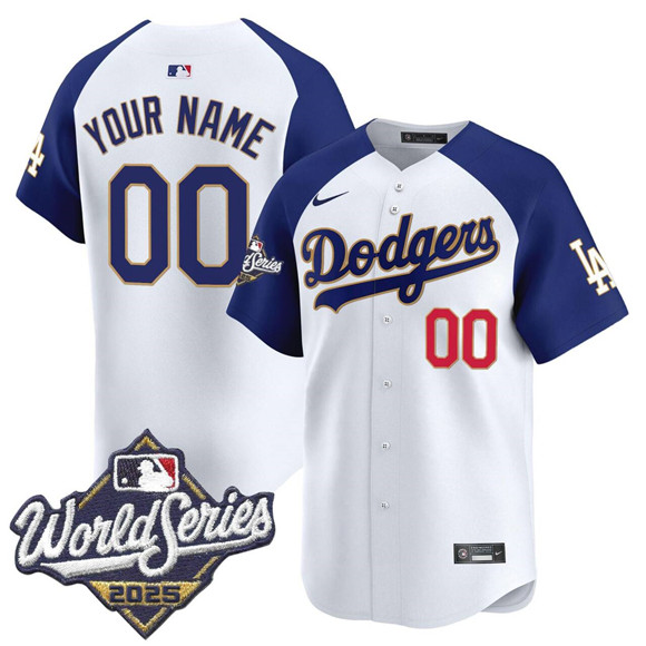 Men's Los Angeles Dodgers Custom White Alternate 2025 World Series Gold Trim Vapor Premier Limited Stitched Baseball Jersey