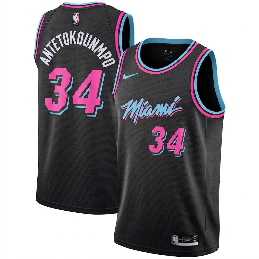 Men's Miami Heat #34 Giannis Antetokounmpo Black City Edition 2026 Stitched Jersey