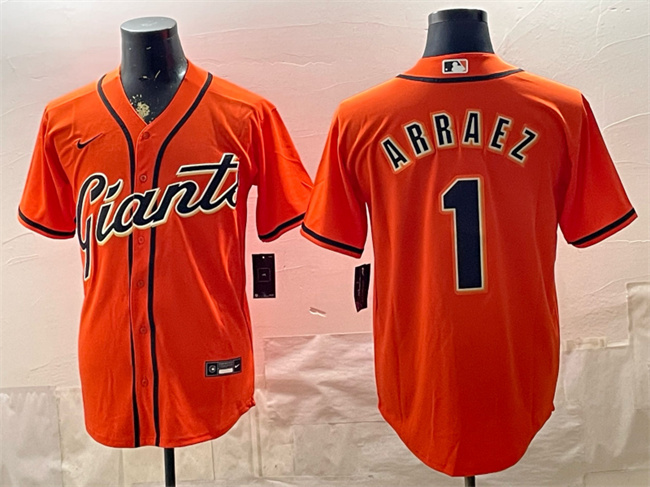 Men's San Francisco Giants #1 Luis Arraez Orange Cool Base Stitched Baseball Jersey