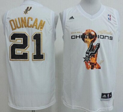 San Antonio Spurs #21 Tim Duncan Revolution 30 Swingman 2014 Champions White Jersey