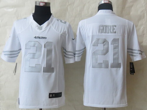 Nike San Francisco 49ers #21 Frank Gore Platinum White Limited Jersey