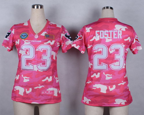 Nike Houston Texans #23 Arian Foster 2014 Salute to Service Pink Camo Womens Jersey