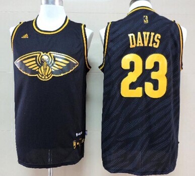 New Orleans Pelicans #23 Anthony Davis Revolution 30 Swingman 2014 Black With Gold Jersey