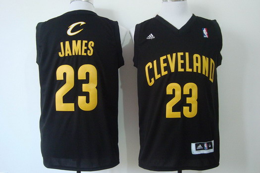 Cleveland Cavaliers #23 LeBron James Revolution 30 Swingman Black With Gold Jersey