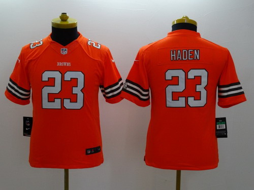 Nike Cleveland Browns #23 Joe Haden Orange Limited Kids Jersey