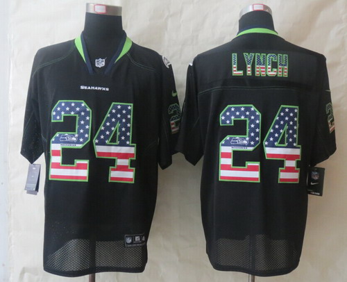 Nike Seattle Seahawks #24 Marshawn Lynch 2014 USA Flag Fashion Black Elite Jersey