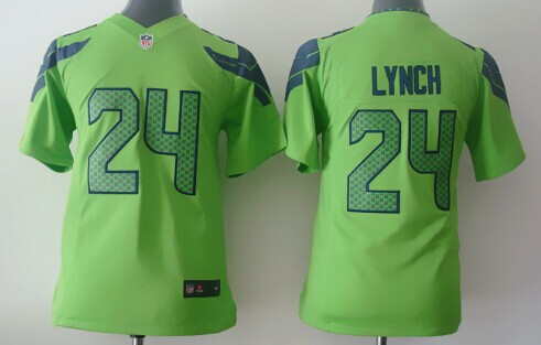 Nike Seattle Seahawks #24 Marshawn Lynch Green Game Kids Jersey