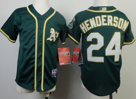 Oakland Athletics #24 Rickey Henderson 2014 Green Kids Jersey