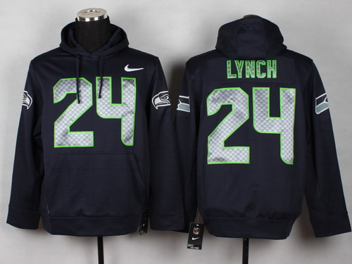 Nike Seattle Seahawks #24 Marshawn Lynch Navy Blue Hoodie