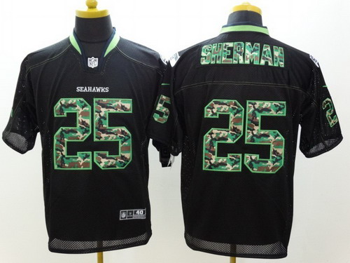 Nike Seattle Seahawks #25 Richard Sherman Black With Camo Elite Jersey