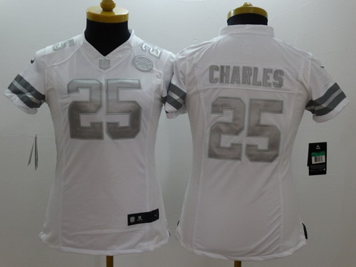 Nike Kansas City Chiefs #25 Jamaal Charles Platinum White Limited Womens Jersey