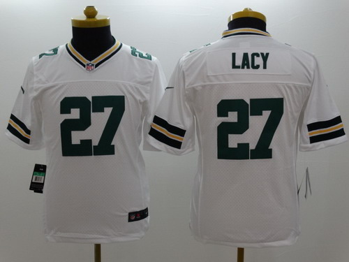 Nike Green Bay Packers #27 Eddie Lacy White Limited Kids Jersey