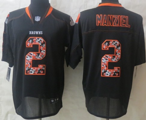 Nike Cleveland Browns #2 Johnny Manziel Lights Out Black Ornamented Elite Jersey