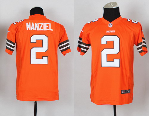 Nike Cleveland Browns #2 Johnny Manziel Orange Game Kids Jersey